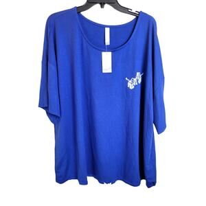 NWT Cacique Sleep Top Blue Crew Neck Tie Waist Short Sleeve Women's Size 26/28